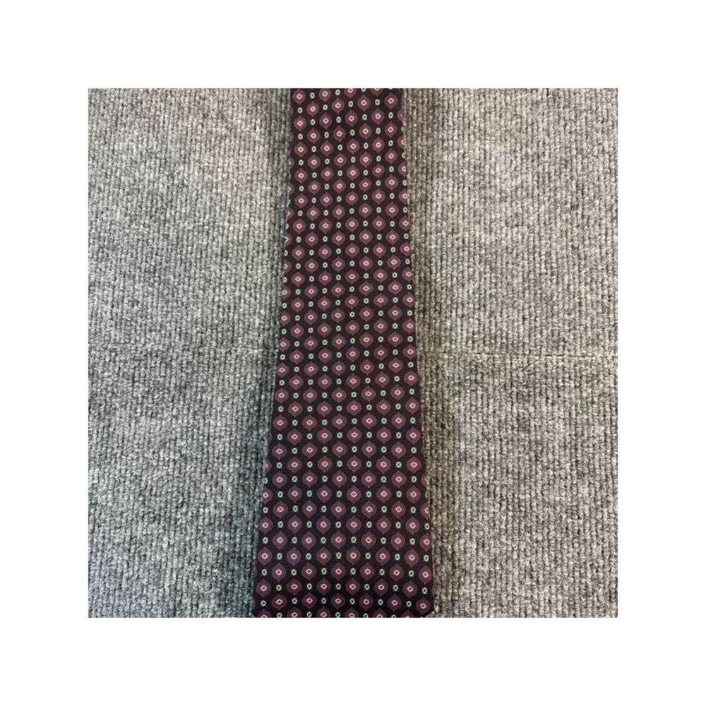Vintage Don Loper Beverly Hills Silk Necktie Burgundy Navy Geometric Medallion